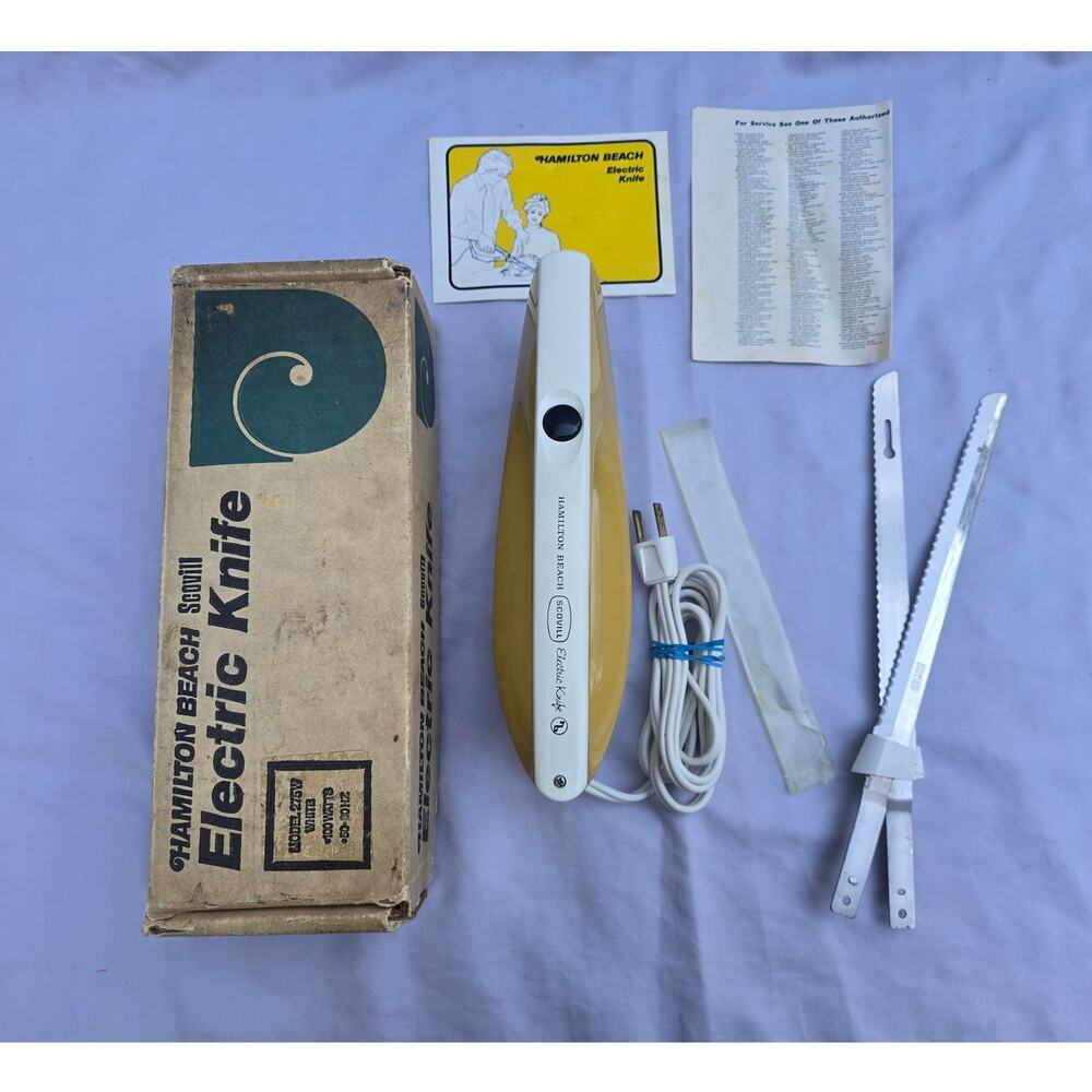 Vintage Hamilton Beach Scovill Electric Knife Model 275W White Box Manual Tested